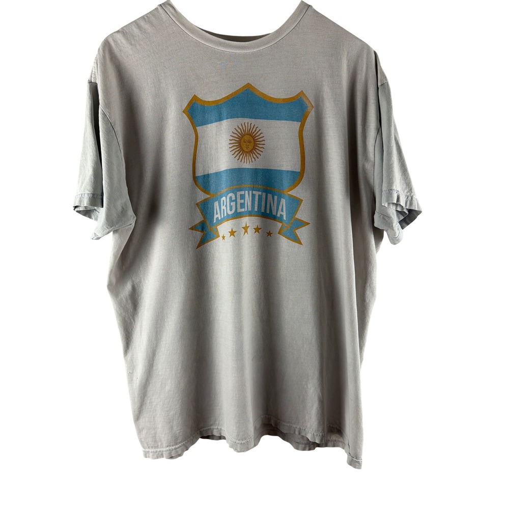 Argentina Soccer Shield Graphic T-Shirt Grey Sz XL Football World Cup FIFA Messi